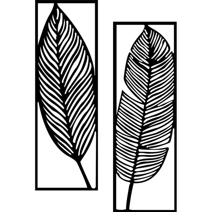 Decoratiune metalica, 2 piese, rama frunza, 60x20 cm