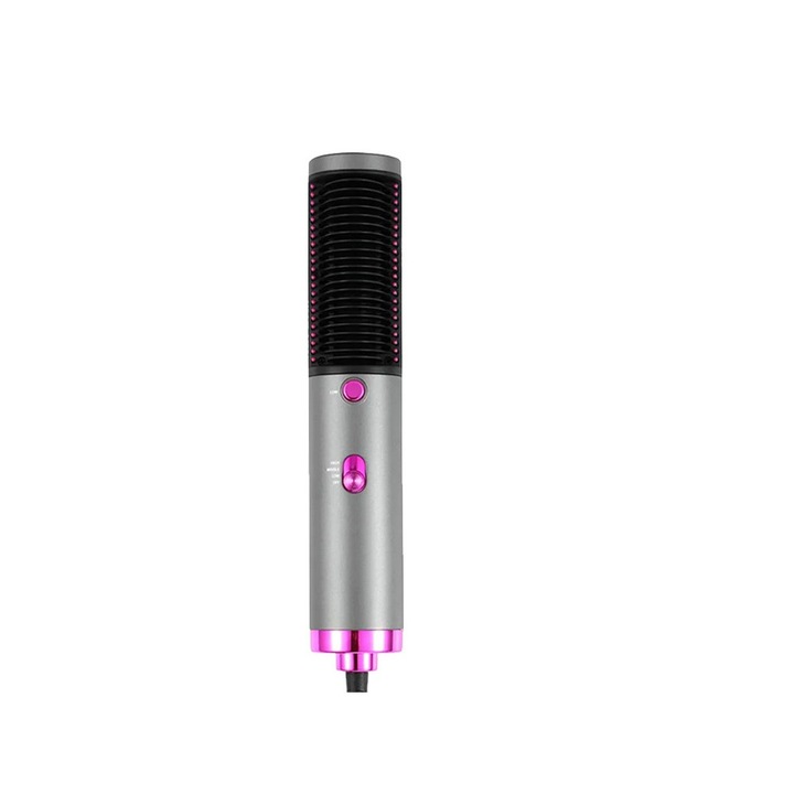 Perie uscator de par, UBX, cu 3 programe, 800 W, 220 V, gri/roz, 28x5 cm
