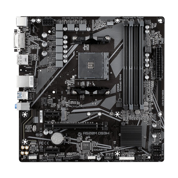 Дънна платка GIGABYTE A520M-DS3H, Socket AM4, mATX, 4xDDR4, M.2 A520M-DS3H