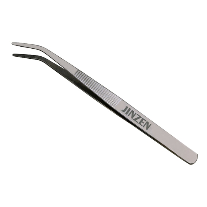 Penseta cu varf curb din otel inoxidabil, antimagnetica, pentru inserat ata, JINZEN, 15cm