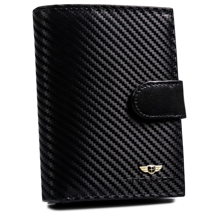 Peterson férfi pénztárca, Natúr bőr, 10x12,5x3 cm, Fekete