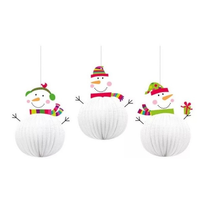 Snowman Hóember 3D függő dekoráció 3 db-os