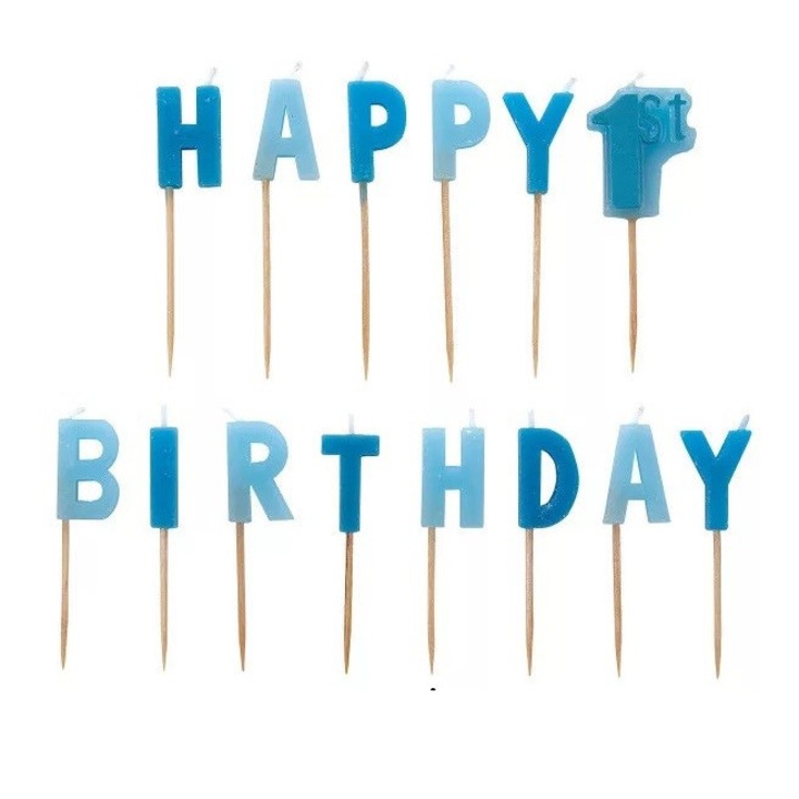 Комплект свещи за торта First Birthday boy от 14 свещи