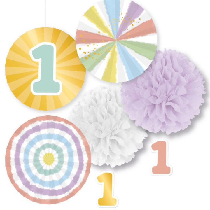 Set 5 decoratiuni zi de nastere, Amscan, Hartie, Multicolor