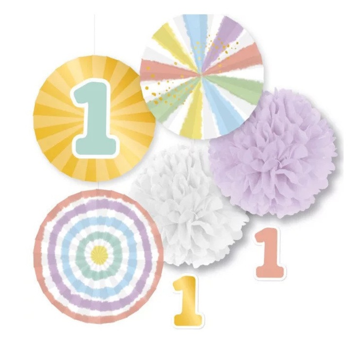 Birthday Rainbow Първи рожден ден висулка декорация 5 бр