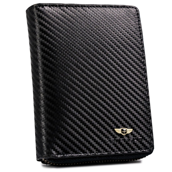 Мъжки портфейл Peterson, Естествена кожа, 13x10x3 см, Черен