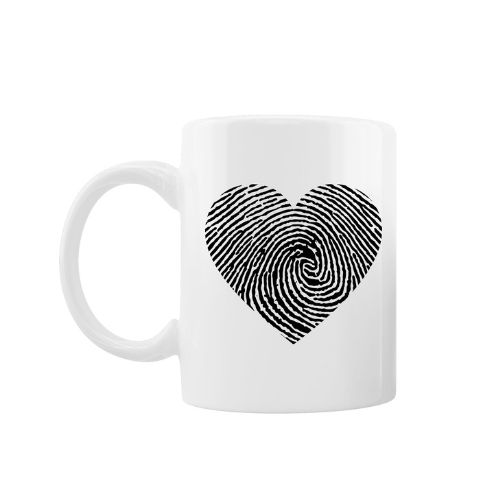 Kávés/teás bögre, Oktane, 330 ml, "Ujjlenyomatos szív", kerámia, fehér