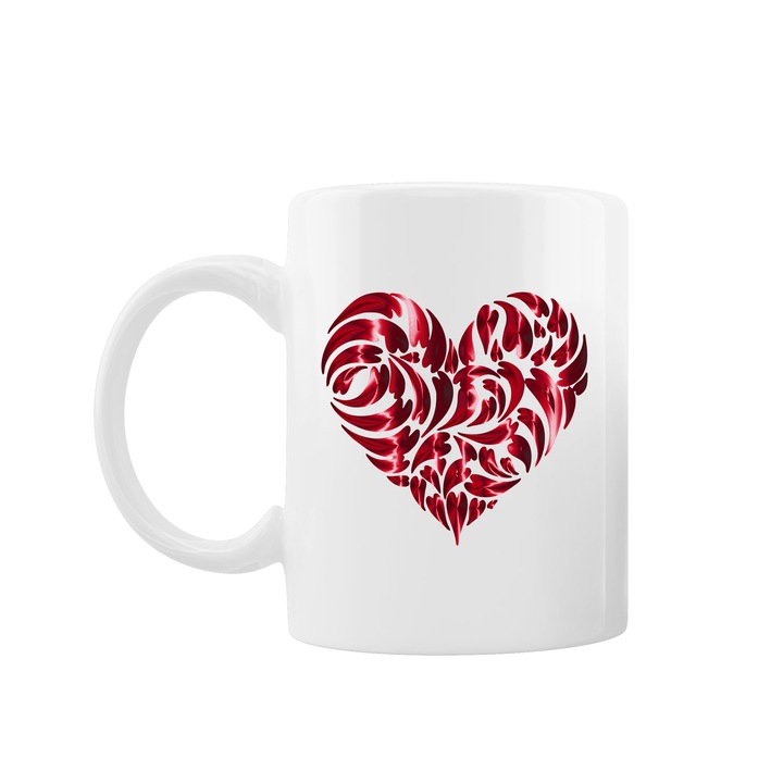 Kávés/teás bögre, Oktane, 330 ml, "Heart", kerámia, fehér