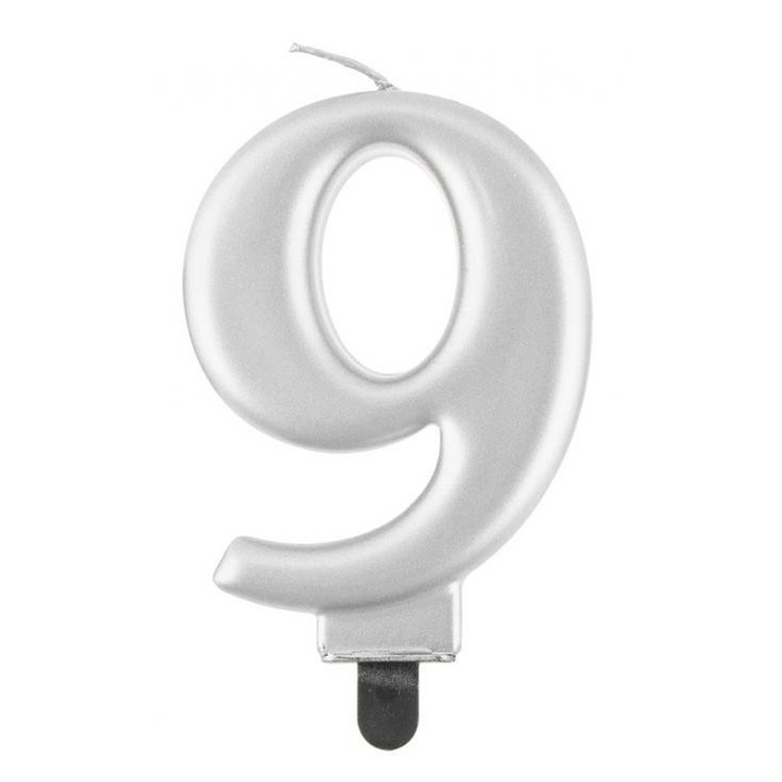 Свещ за торта, Amscan, номер 9, сребрист