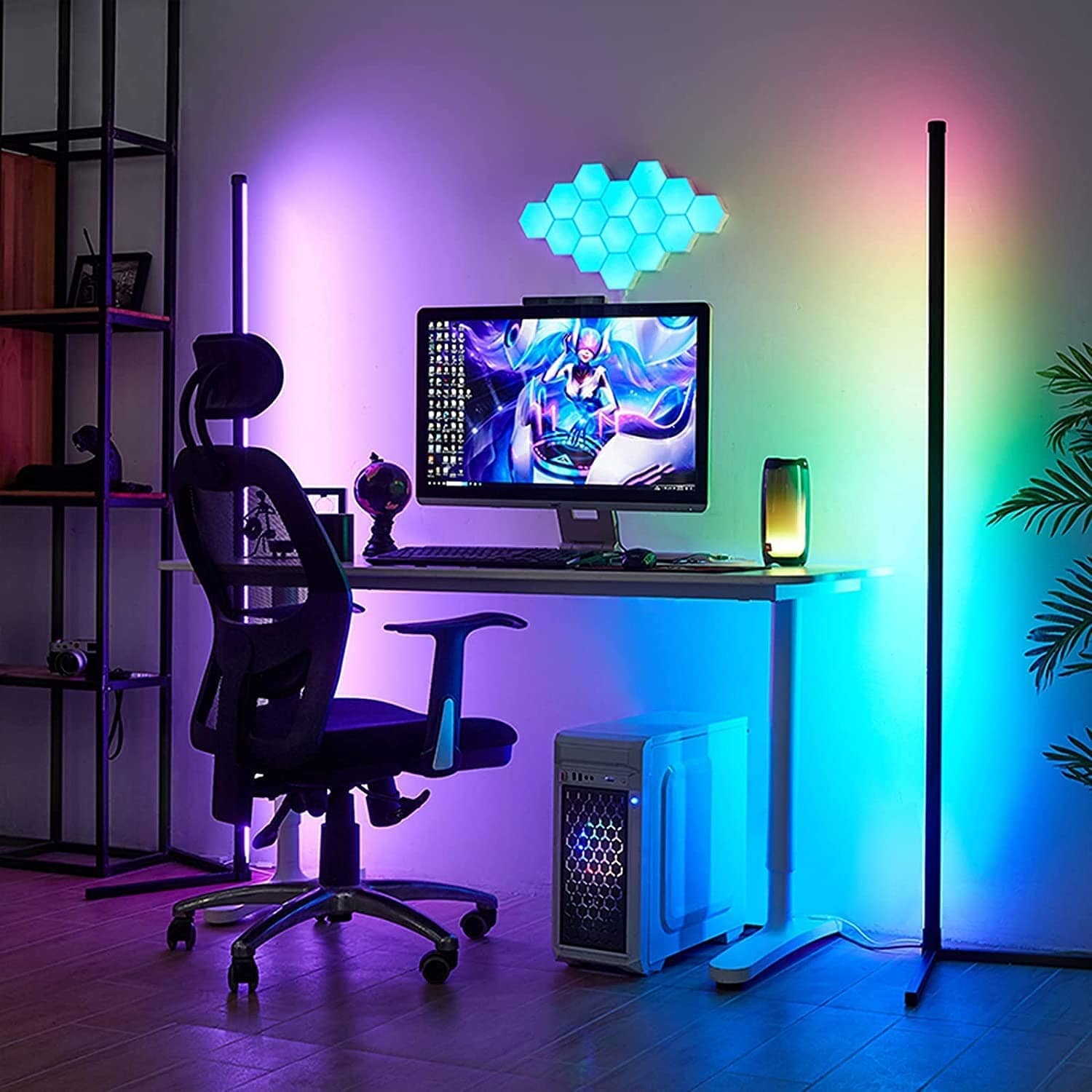 Kit Lampa LED RGB de colt, Lumina Ambientala, 145cm inaltime, 16 Culori ...