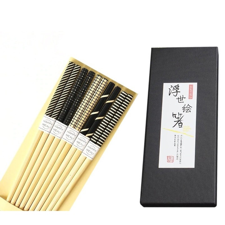 Set elegant 10 chopsticks, MilaSuu, Bambus, Maro/Negru