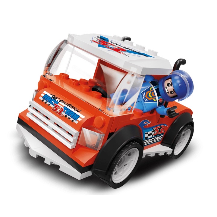 Set de jocuri educaționale Blocki Collection, Grand Tour - Cursa camioanelor, 100 piese, portocaliu, 19, 6x15, 6x4, 3cm