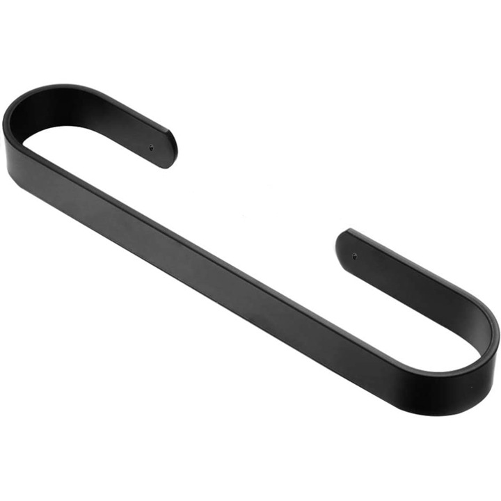 Поставка за хавлии, Zola, баня, правоъгълна, матово черно, закрепване с лепило/винт, метал, 30x6 см