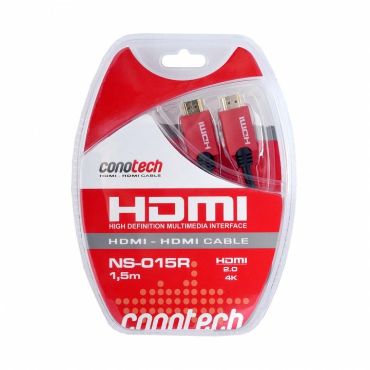 HDMI kábel, Conotech, 1,5 m, piros/fekete