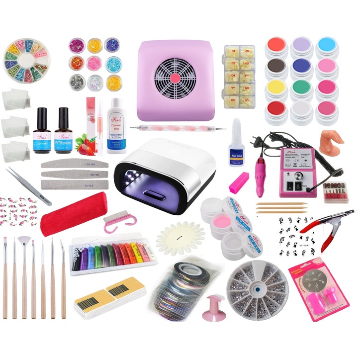 Kit unghii false cu gel nr.18, lampa led, 425 piese, Sela
