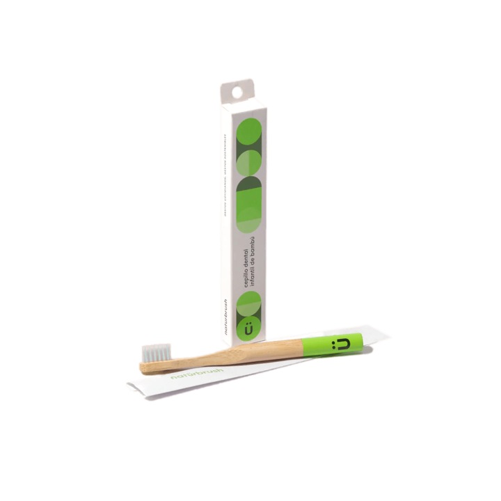 Антибактериална детска четка за зъби от Biodegradable Bamboo NaturBrush, Green