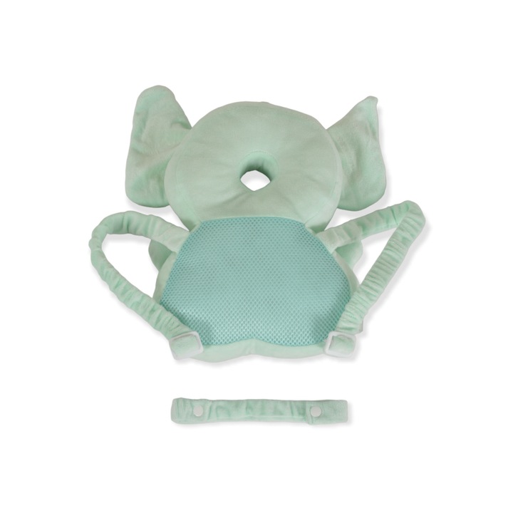 Pernuta protectie spate si cap pentru bebelusi Moni Elefant, design atractiv, centuri reglabile, dimensiuni 31x25x8 cm, material plus moale