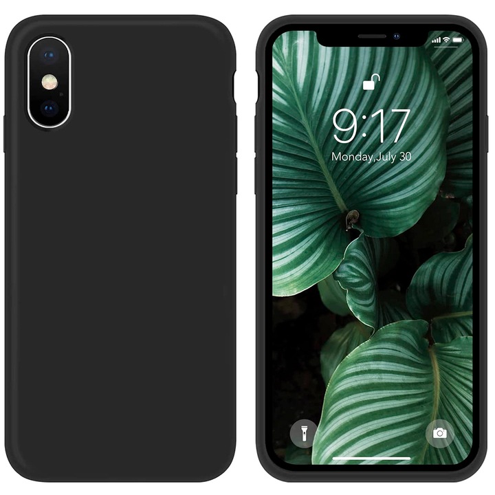Husa silicon antisoc cu microfibra in interior, compatibila cu Iphone XS Max, Negru