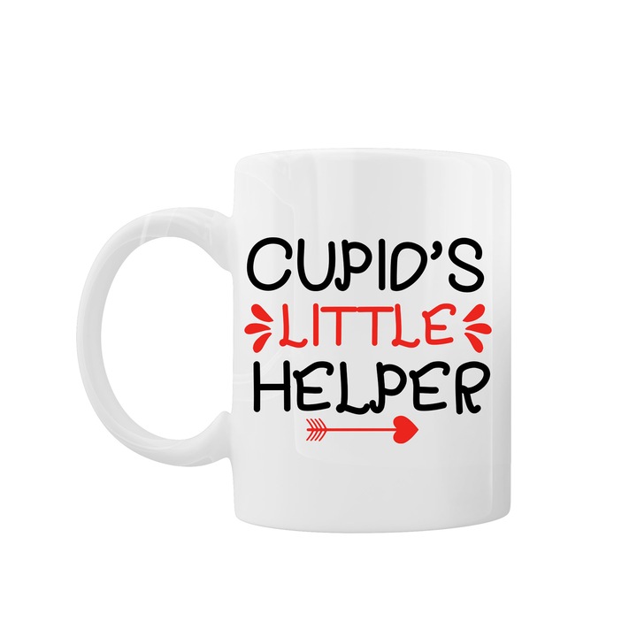 Kávés/teás bögre, Oktane, 330 ml, "Cupid kis segítője", kerámia, fehér