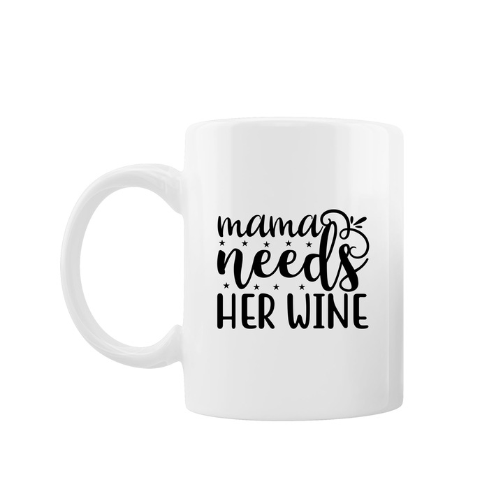 Kávés/teás bögre, Oktane, 330 ml, "Mamának szüksége van a borára", kerámia, fehér