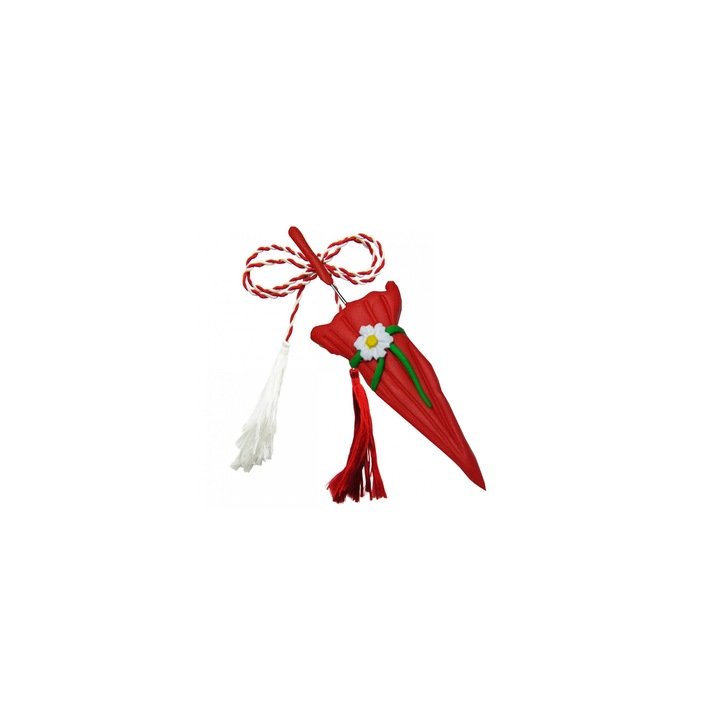 Martisor handmade, Umbreluta inflorata, 50 x 25 mm, Rosu