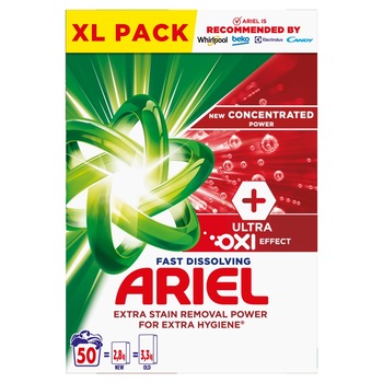 Detergent de rufe pudra Ariel +, Extra power, 50 spalari, 2.75 kg