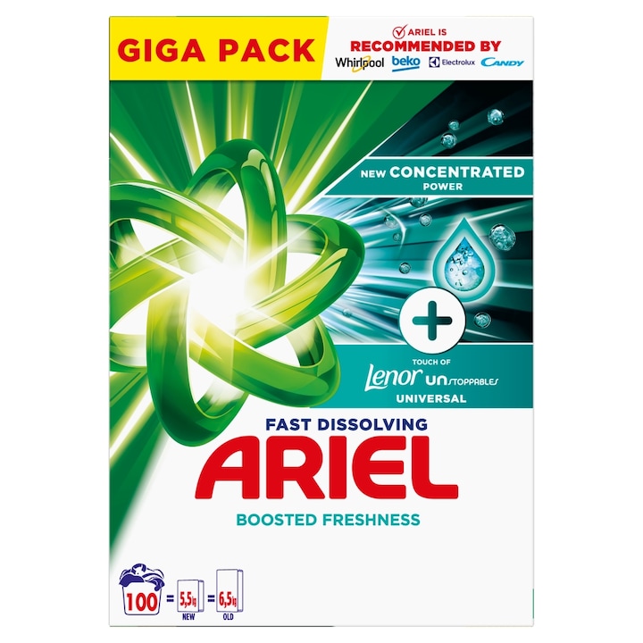 Прах за пране Ariel +Touch Of Lenor, за 100 пранета, 5,5 кг