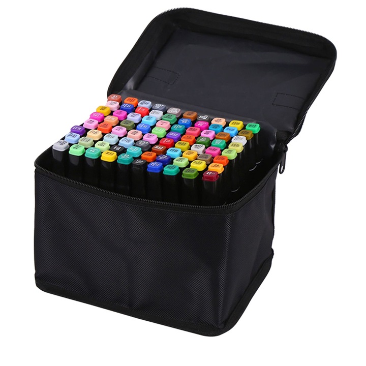 Set markere grafice, 2 Capete, Pe baza de alcool, 80 bucati, Multicolor