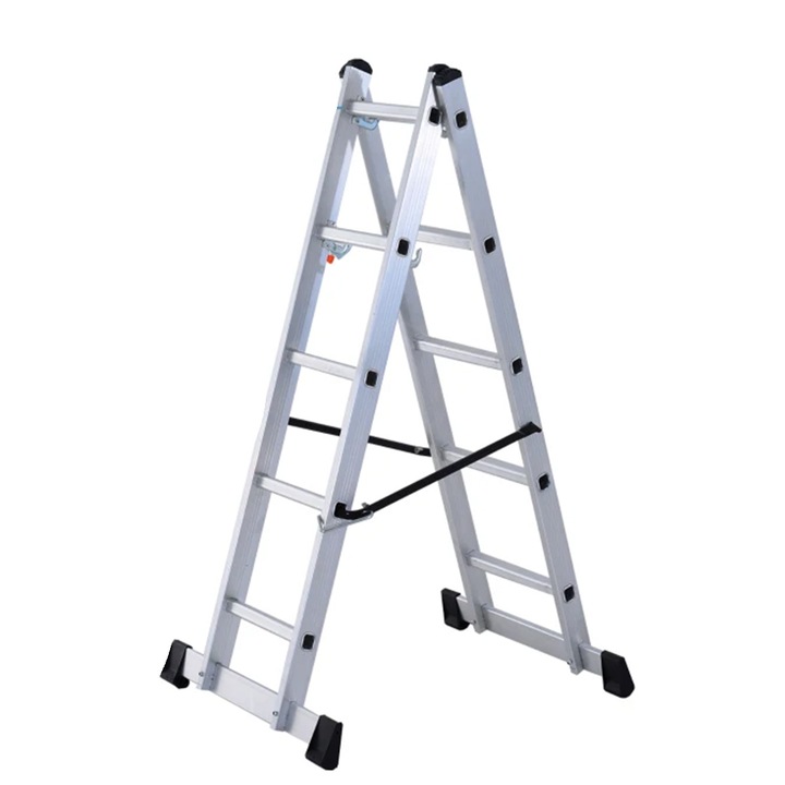 Schela cu scara dubla, aluminiu, 5 trepte, 3 moduri utilizare, 140 cm
