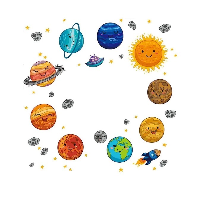 Sticker educativ cu Sistemul solar Luxer, Autocolant decorativ Smiley Solar System