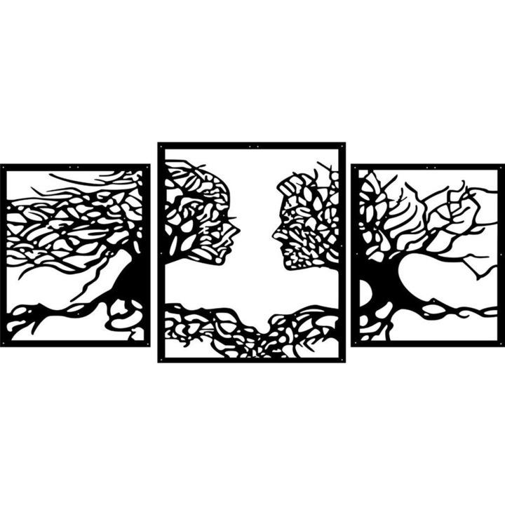 Decoratiune metalica, Copac femeie si barbat, 3 piese, 160x70, negru