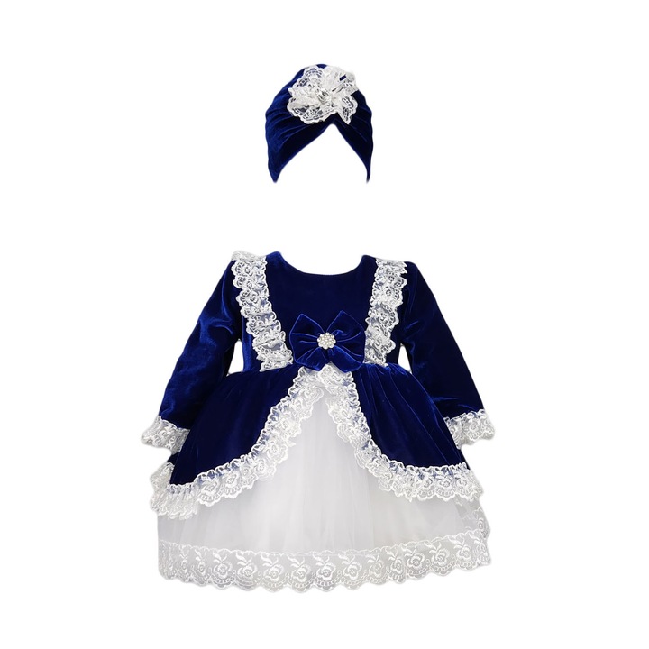 Rochie botez, model Ducesa, culoare bleumarin, varsta 3-6 luni