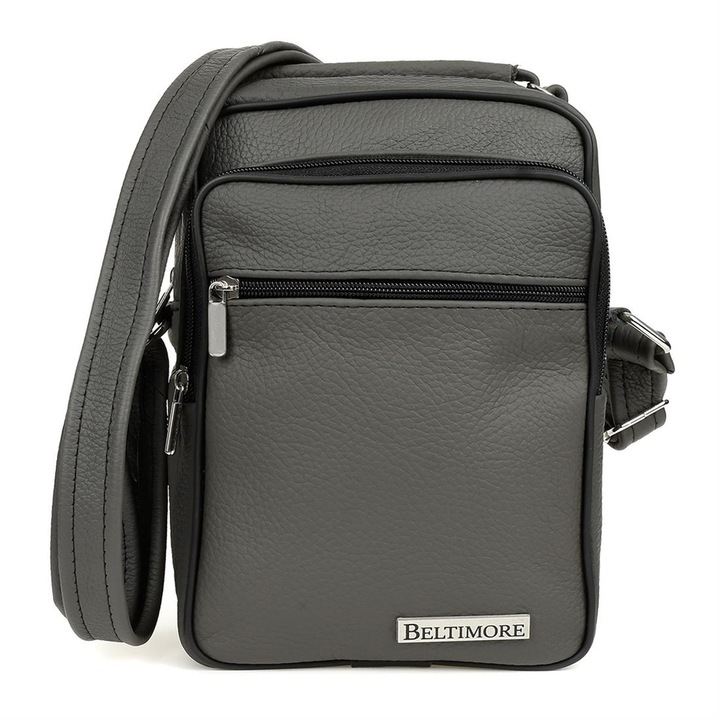 Férfi táska, Baltimore, Bőr, Szürke