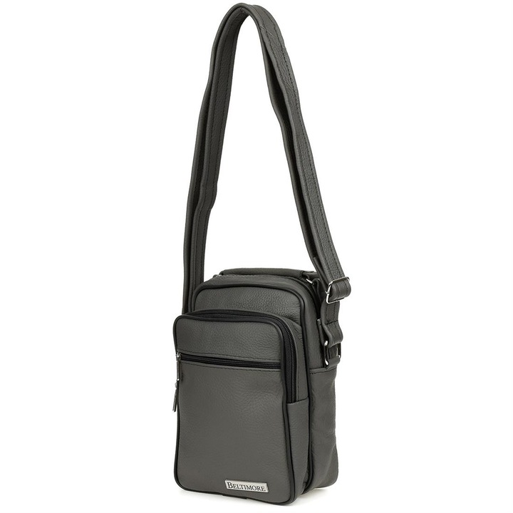 Férfi táska, Baltimore, Bőr, Szürke