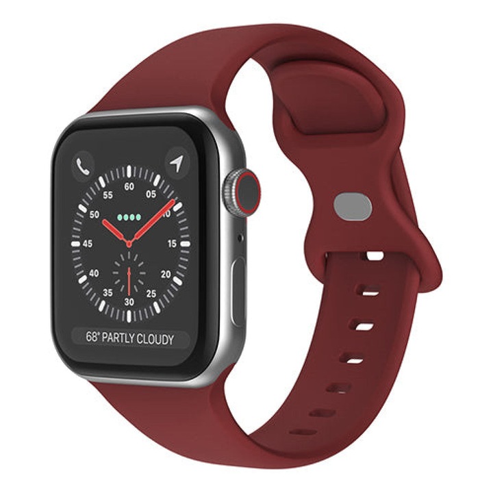 Curea Silicon compatibila cu Apple Watch Ultra3/Ultra 2/Ultra/SE3/SE2/SE/11/10/9/8/7/6/5/4/3/2/1 - 42/44/45/46/49MM CASEY STUDIOS™, Ajustabila, Silicon Moale placut la atingere, Rosu bordo