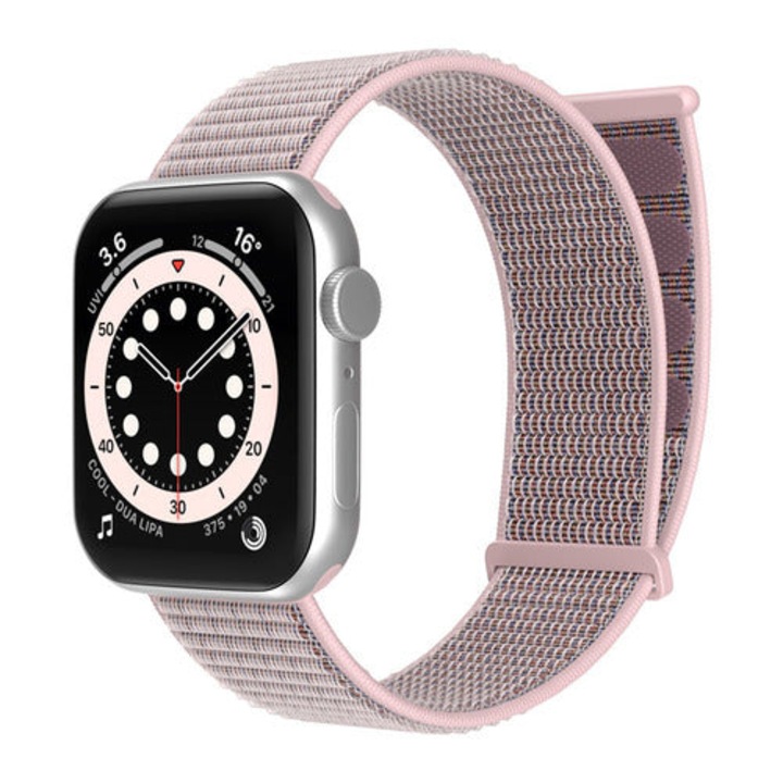 CASEY STUDIOS™ nylon szíj, Apple Watch 1/2/3/4/5/6/7/SE kompatibilis, állítható, légáteresztő, 38/40/41 MM kijelző, Világos rózsaszín