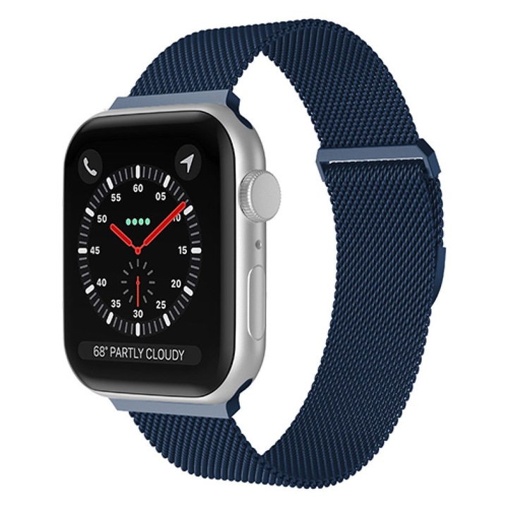 Curea Milanese Metalica compatibila cu Apple Watch Ultra3/Ultra 2/Ultra/SE3/SE2/SE/11/10/9/8/7/6/5/4/3/2/1 - 42/44/45/46/49MM CASEY STUDIOS™, Ajustabila, Prindere Magnetica, din Otel Inoxidabil, Premium, Albastru