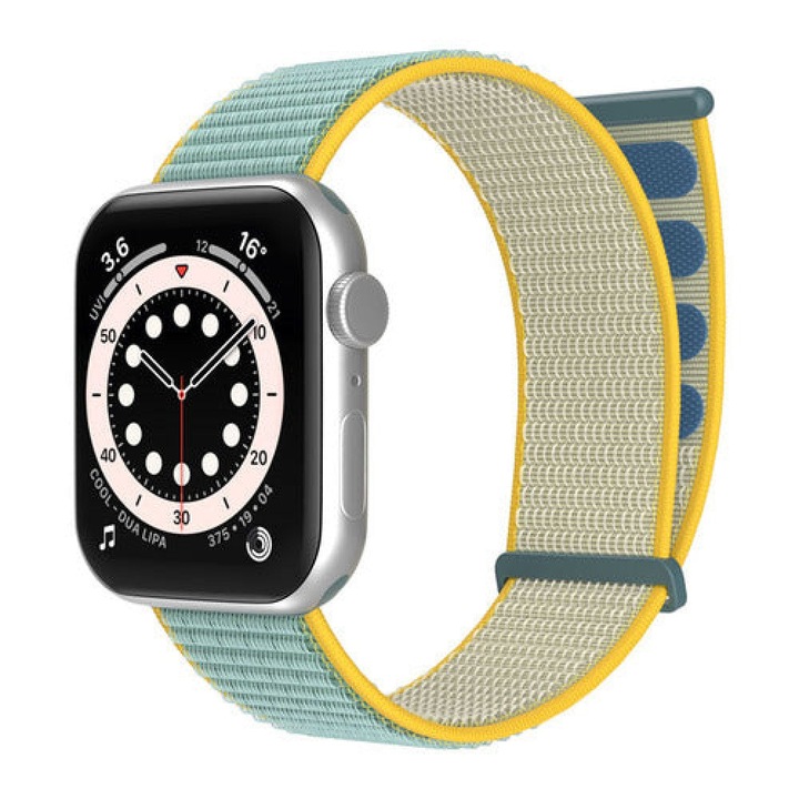 Curea Nylon compatibila cu Apple Watch Ultra3/Ultra 2/Ultra/SE3/SE2/SE/11/10/9/8/7/6/5/4/3/2/1 - 42/44/45/46/49MM CASEY STUDIOS™, Ajustabila, din Nailon, Material Textil, Verde deschis Galben