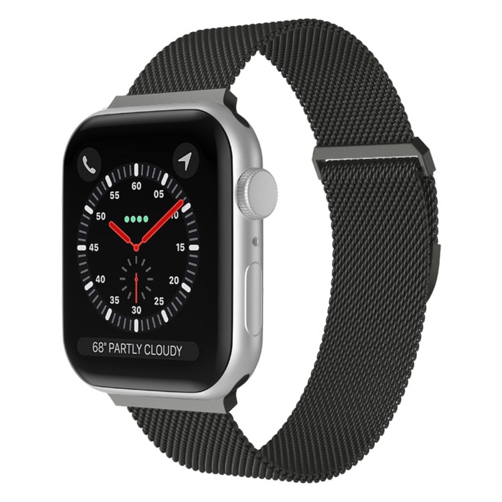Curea Milanese Metalica compatibila cu Apple Watch SE3/SE2/SE/11/10/9/8/7/6/5/4/3/2/1 - 38/40/41/42MM CASEY STUDIOS™, Ajustabila, Prindere Magnetica, din Otel Inoxidabil, Premium, Gri inchis