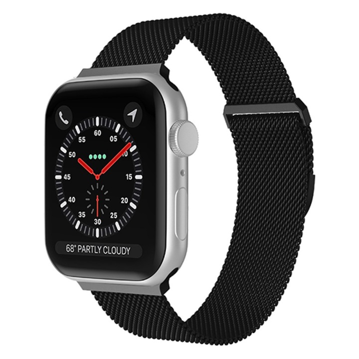 Curea Milanese Metalica compatibila cu Apple Watch Ultra3/Ultra 2/Ultra/SE3/SE2/SE/11/10/9/8/7/6/5/4/3/2/1 - 42/44/45/46/49MM CASEY STUDIOS™, Ajustabila, Prindere Magnetica, din Otel Inoxidabil, Premium, Negru