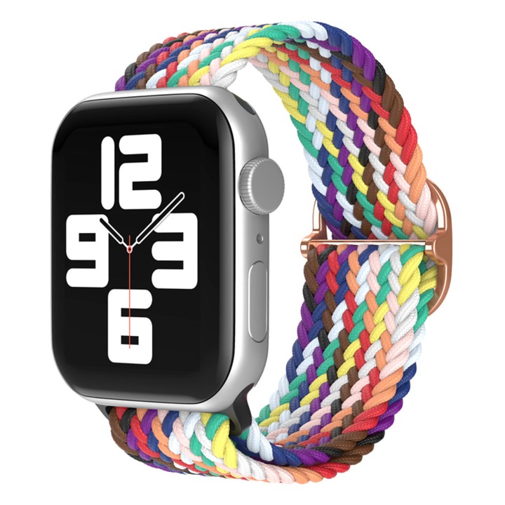 Curea Braided Loop compatibila cu Apple Watch SE3/SE2/SE/11/10/9/8/7/6/5/4/3/2/1 - 38/40/41/42MM CASEY STUDIOS™, Ajustabila, Premium, Elastica, Usor de Montat, Multicolor
