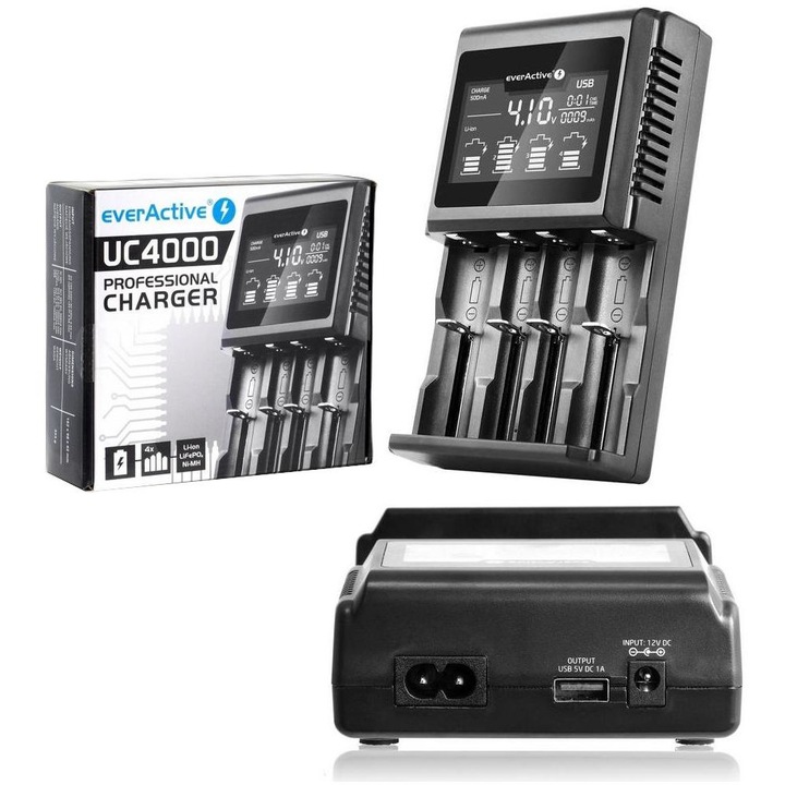 Incarcator pentru baterii cilindrice, EverActive, Ni-MH /Li-ion