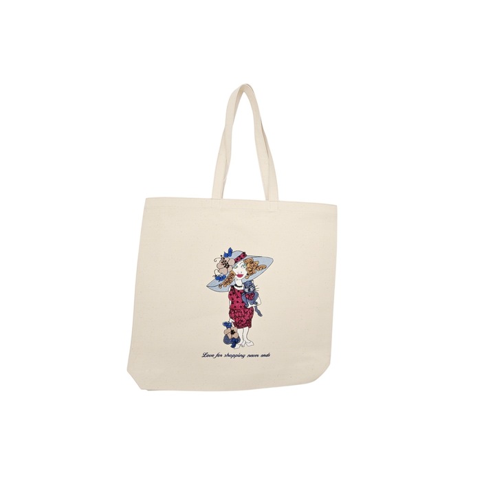 Sacosa de cumparaturi, Casa Bumbac Textil by Edural, broderie Lia, dimensiuni 45/45 cm, natur, bumbac doc 100%