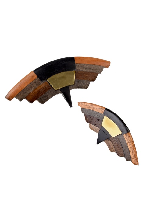 Комплект брошки 2 броя, Gloria Maris, Ръчно изработено екзотично дърво, 745 Многоцветен