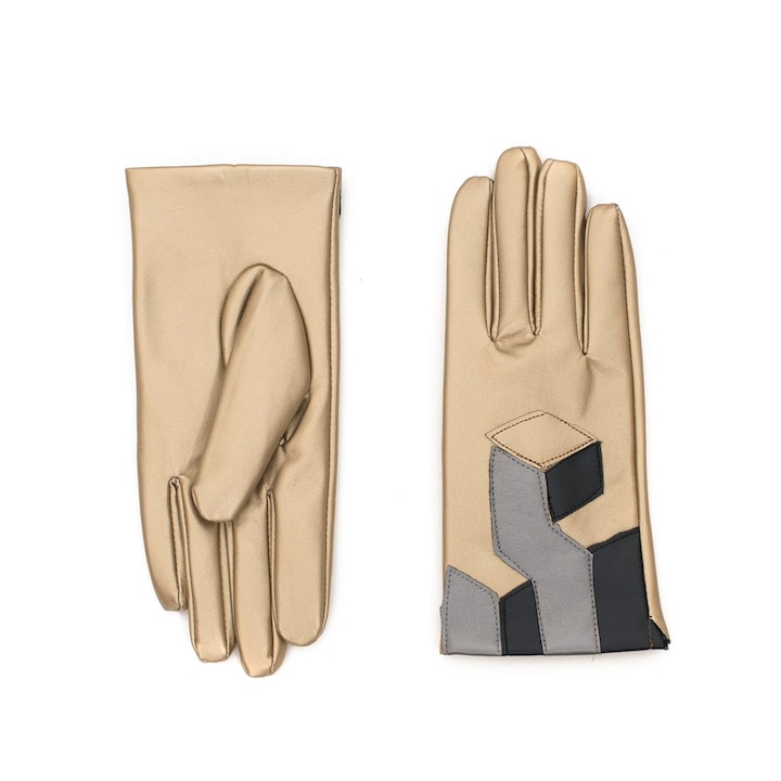 Дамски ръкавици Art of Polo, Екологична кожа, Златист/Сив, Един размер