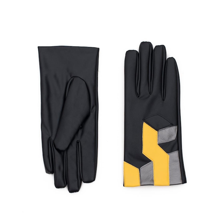 Дамски ръкавици Art of Polo, Екологична кожа, Черен/Жълт, Един размер