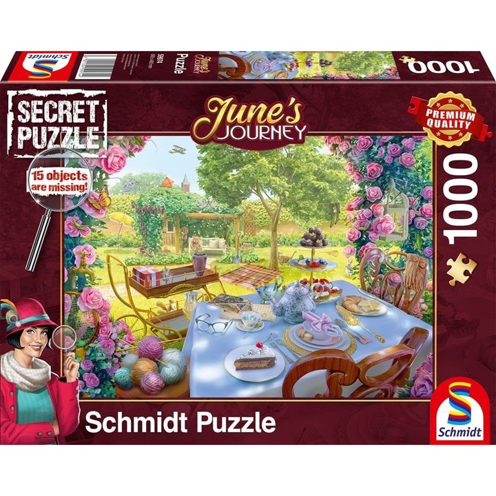 Puzzle 1000 piese Schmidt - Secret Puzzle - June's Journey - Tea in the garden (Schmidt-59974)
