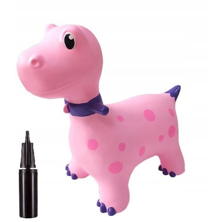 Dinozaur saritor din cauciuc 60cm, culoarea roz plus pompa