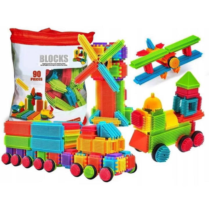 Set 90 piese educative pentru diferite constructii creative, piese usor de imbinat SOLTOY® "Hedgehog"