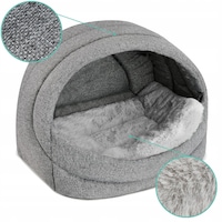 Culcus caini si pisici, Gri, impermeabil, casuta 41x31x30 cm, perna detasabila, rezistenta si confortabila, Pat caini, SuperKissen24